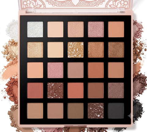 Professional Warm Ultimate Eyeshadow Palette, 25 High-Pigmented Nude Colors, Matte, Shimmer, Satin Finishes, Vegan & Cruelty-Free