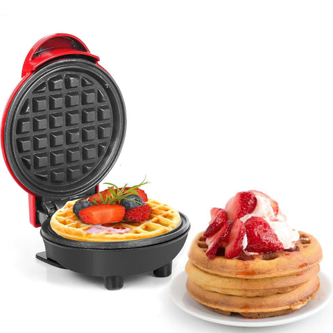 Mini Waffle Maker, Non-Stick Waffle Iron Machine Electric Mini Pancake Maker with Ready Indicator, Compact Waffle Maker for Waffles, Sweet Snacks, Desserts, Grilled Cheese, Red