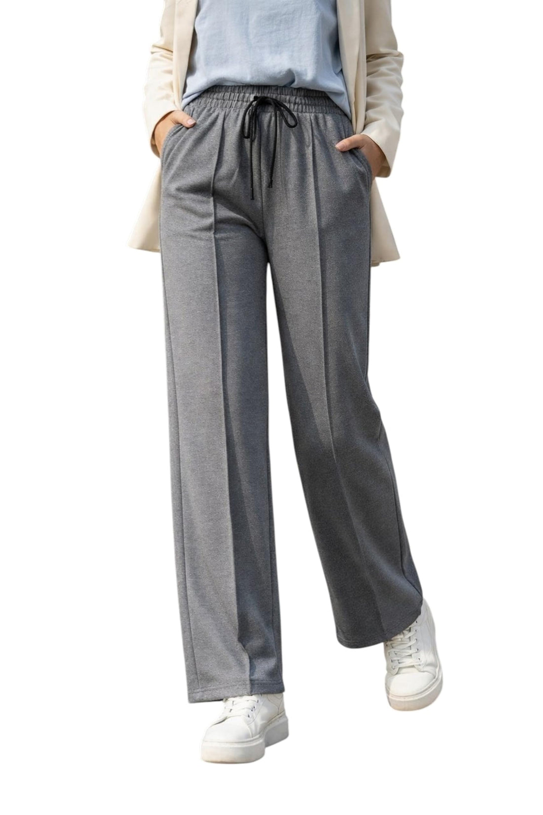 Miza Women's Wide Leg Pants High Waist Milton Elastic Front Line Side Pockets Elastic Drawstring for Everyday Indoor Outdoor Use