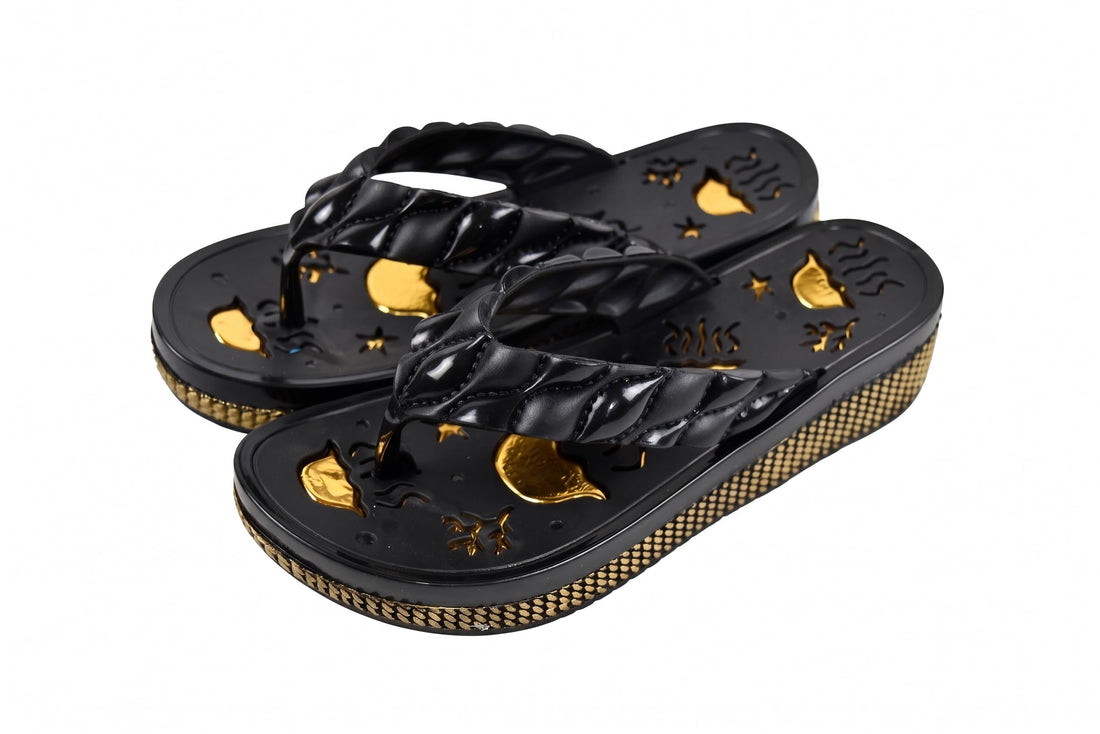 Project Z Women's "Luna Luna" Slipper - EVA Medical Comfort Flexible Sole - Gold Pattern Casual Slippers for Home Beach Summer - Sizes 37-41