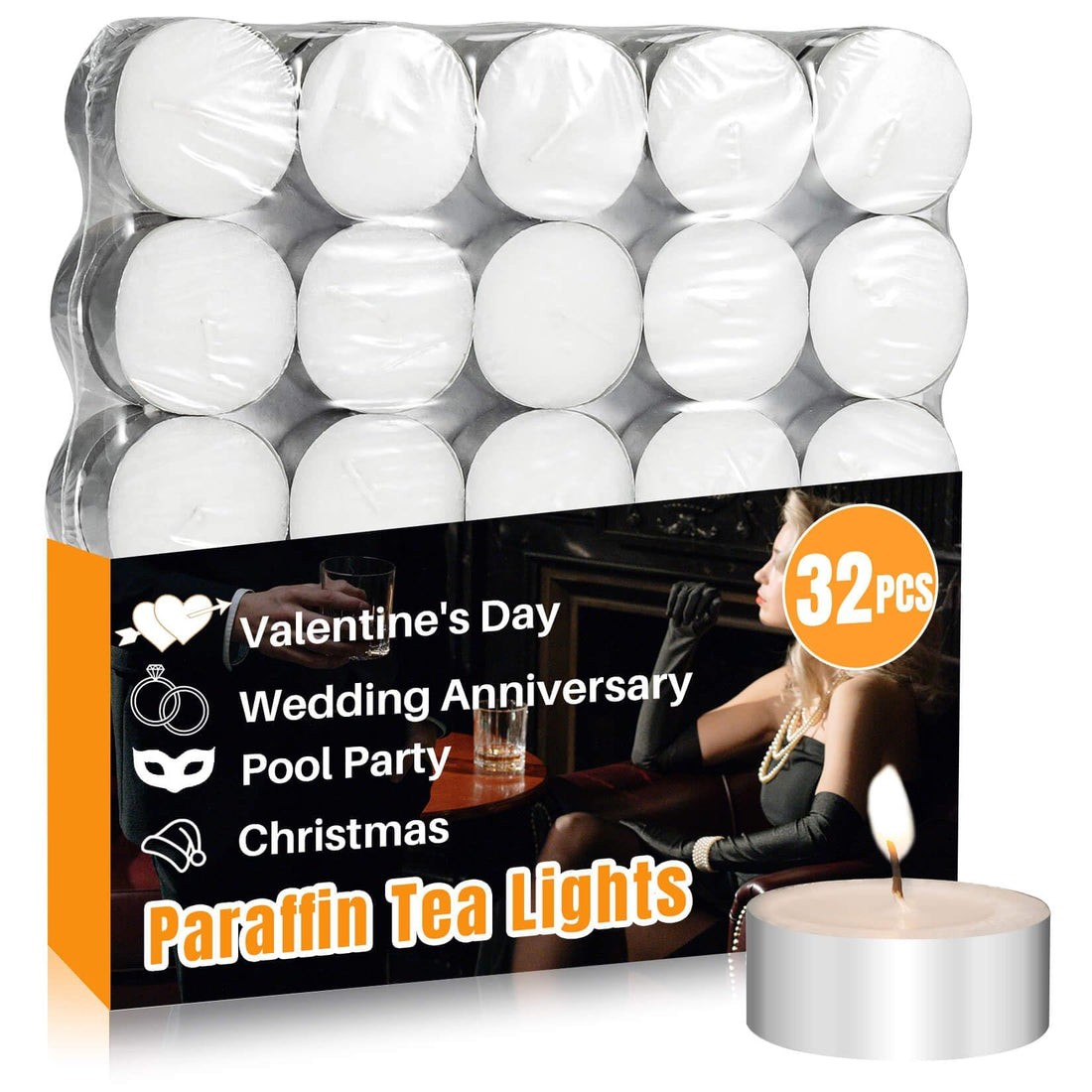 MAQIHAN Paraffin Tealight Candles Bulk - Paraffin Tea Candles Tea Lights Candles Tea Tree Lights Mini Votive Paraffin Candle with Cotton Wick for Home,Pool,Shabbat,Wedding,Emergencies,Christmas (32)