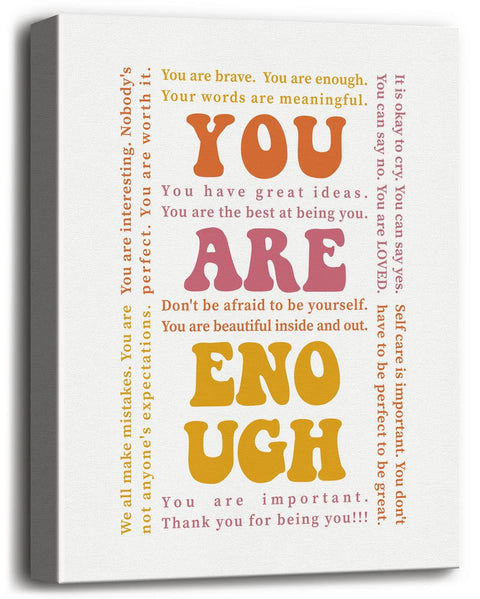 "You Are Enough" Canvas Wall Art Inspirational Motivational Quote, Canvas Prints Poster Wall Art for Home and Office Decor, Gift for Building Confidence in Children, Friends & Graduates, Size 12x15