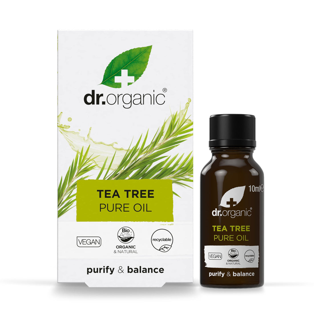 Dr Organic Tea Tree Pure Oil, Purifying, Essential Oily Skin, Natural, Vegan, Cruelty-Free, Parabens & SLS, Organic, Recycled & Recyclable, 50 ml