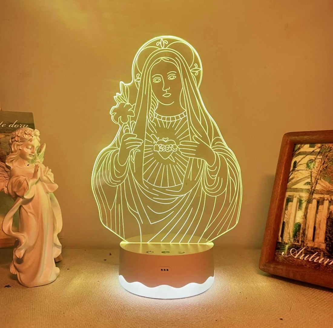 Attivolife Virgin Mary Gifts, 3D Our Lady Night Light Illusion Hologram Lamp 16 Color Changing with Remote Control + Timer LED Best Christian Birthday Gift for Religious Women Men
