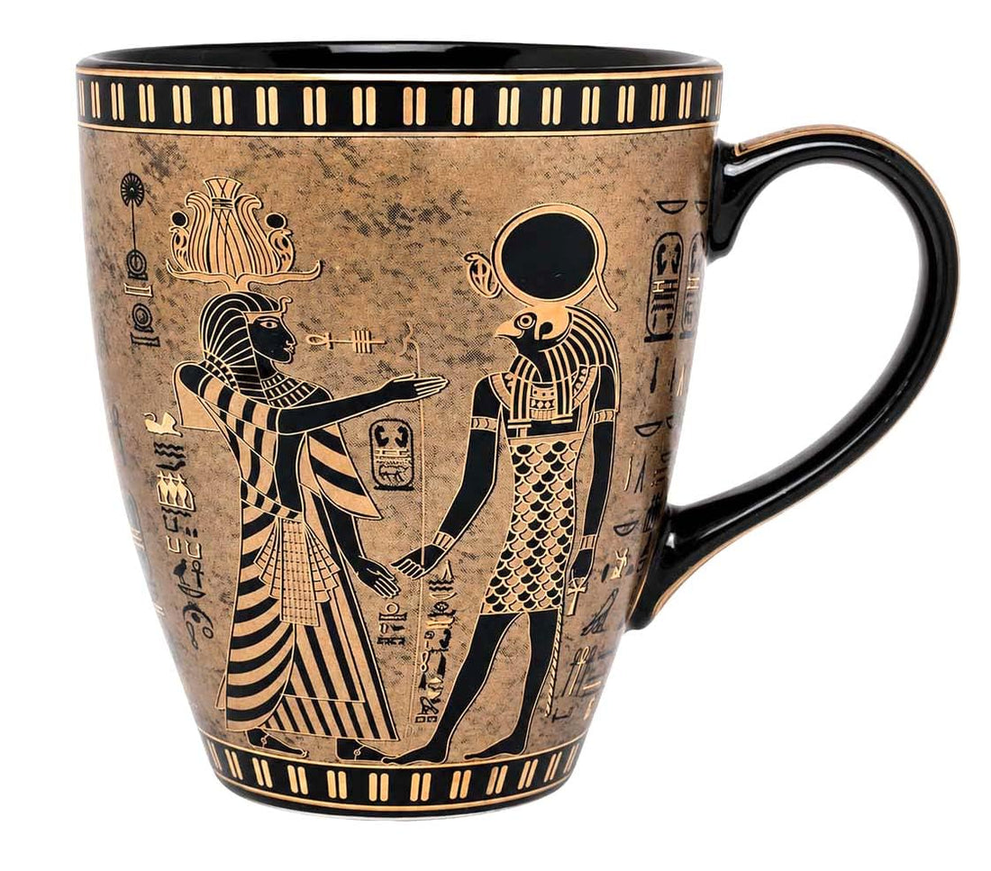 immatgar pharaonic cappuccino Mug ancient Egyptian souvenirs gifts for women and men from Egypt - mother day gifts (2kings - Black - Golden - 400 MM)
