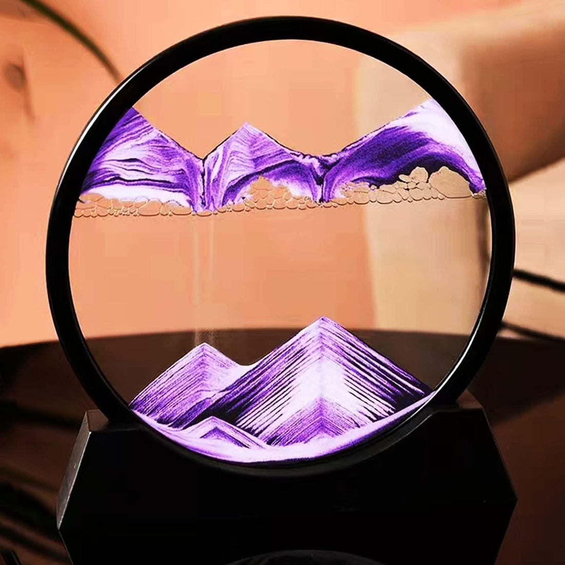 Moving Sand Art Picture,3D Hourglass Deep Sea Sandscape in Liquid Motion Display Glass Flowing Sand Frame for Boys Girls,Relaxing Decor for Home and Office (7", Purple)