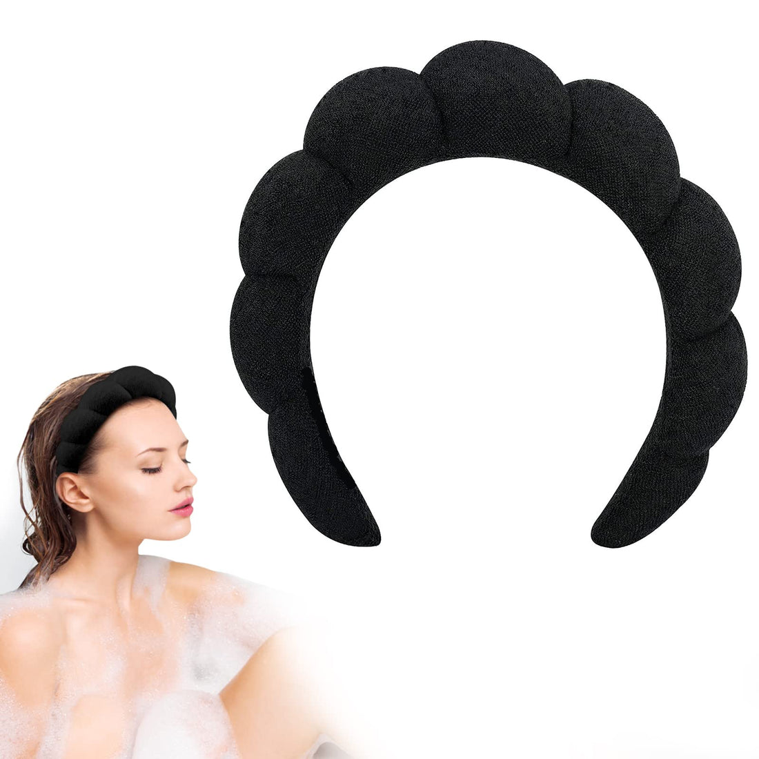 Puffy Makeup Headband Spa Headband for Women,Sponge & Terry Towel Cloth,Spa Bubble Headband,Fashion Facial Makeup Hair Wrap for Skincare, Face Washing, Makeup Removal, Shower, Facial Mask