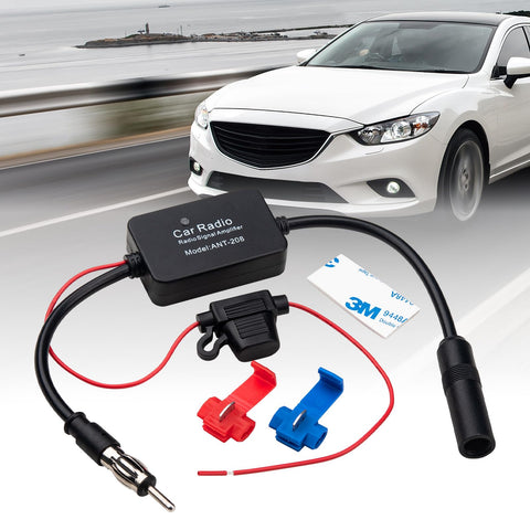 12V Car FM Radio Antenna Booster Signal Booster Amplifier Amp Reduce Noise, DIN Plug Connector Adapter for Truck SUV Car Stereo, Audio, Radio, Media, Head Unit Receiver