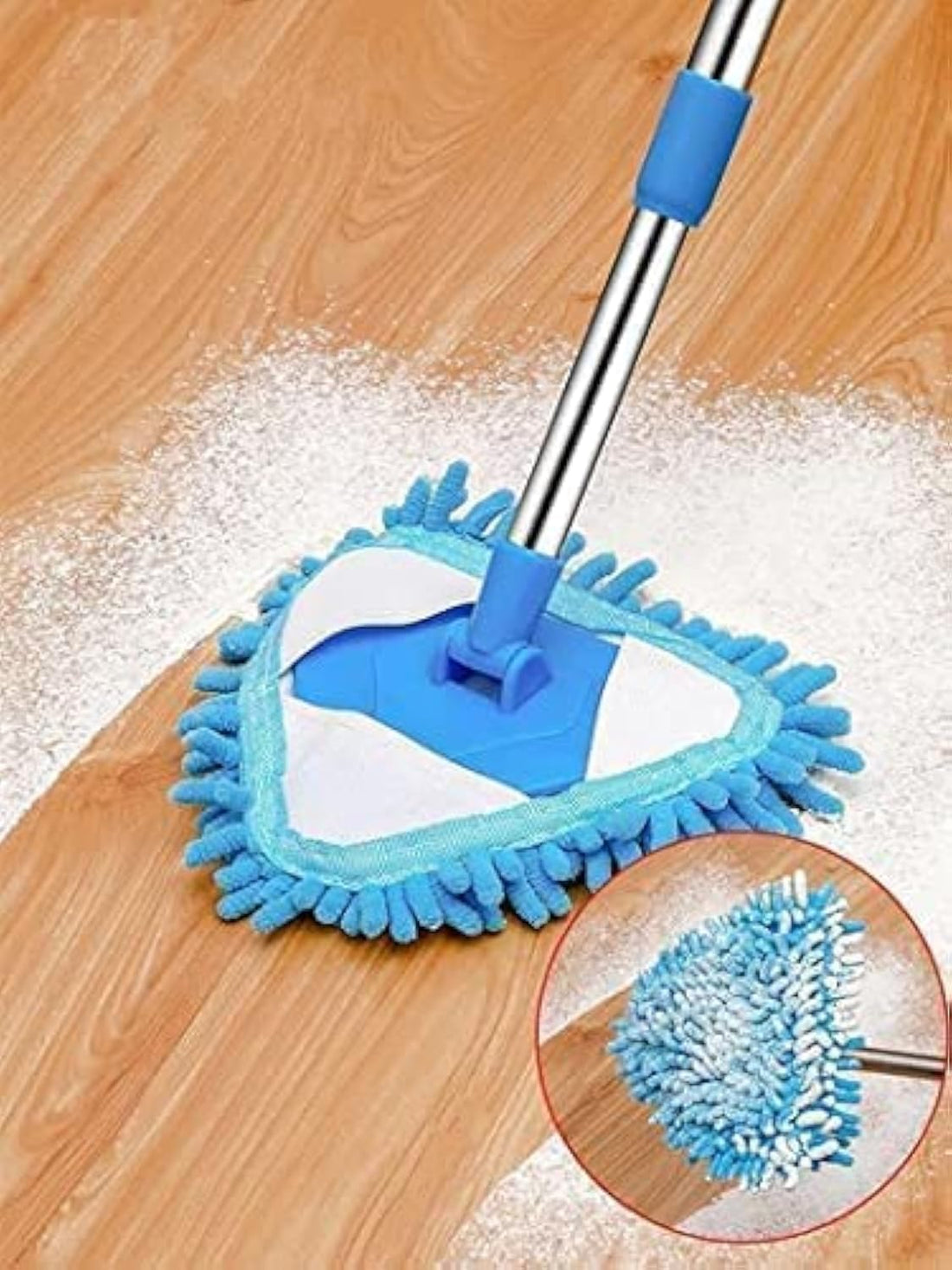 KBZONE Rotatable Triangle Mop with Long Handle, Microfiber Flat Floor mop Rotatable Cleaning Brush Glass Wiper Window Cleaner Floor Cleaning Car Glass Cleaning Scraper Dust Mop (Multi Color)