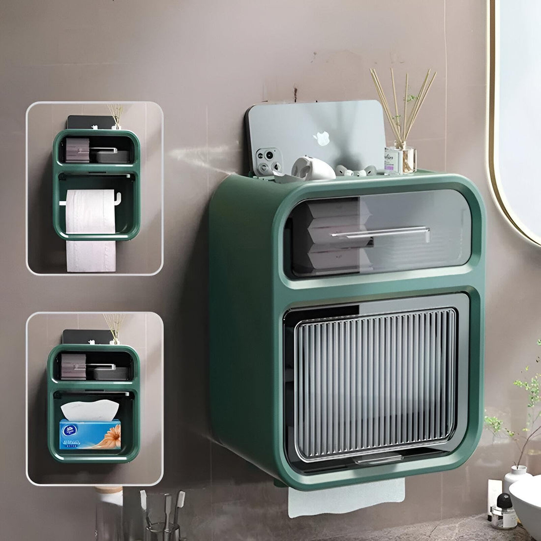 Organizer Stand - Practical Dispenser Holder with Drawer for Bathroom Storage of Sanitary Pads and Paper (3pcs)