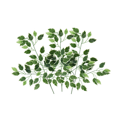 Alment Artificial Ficus Tree Leaves Branches | 3 Pcs Silk Green Leaves Plants for Wreath Benjamina Tree Indoor Outdoor Porch DIY | Wedding Bouquet Party Farmhouse Wall Decor (Green-White)