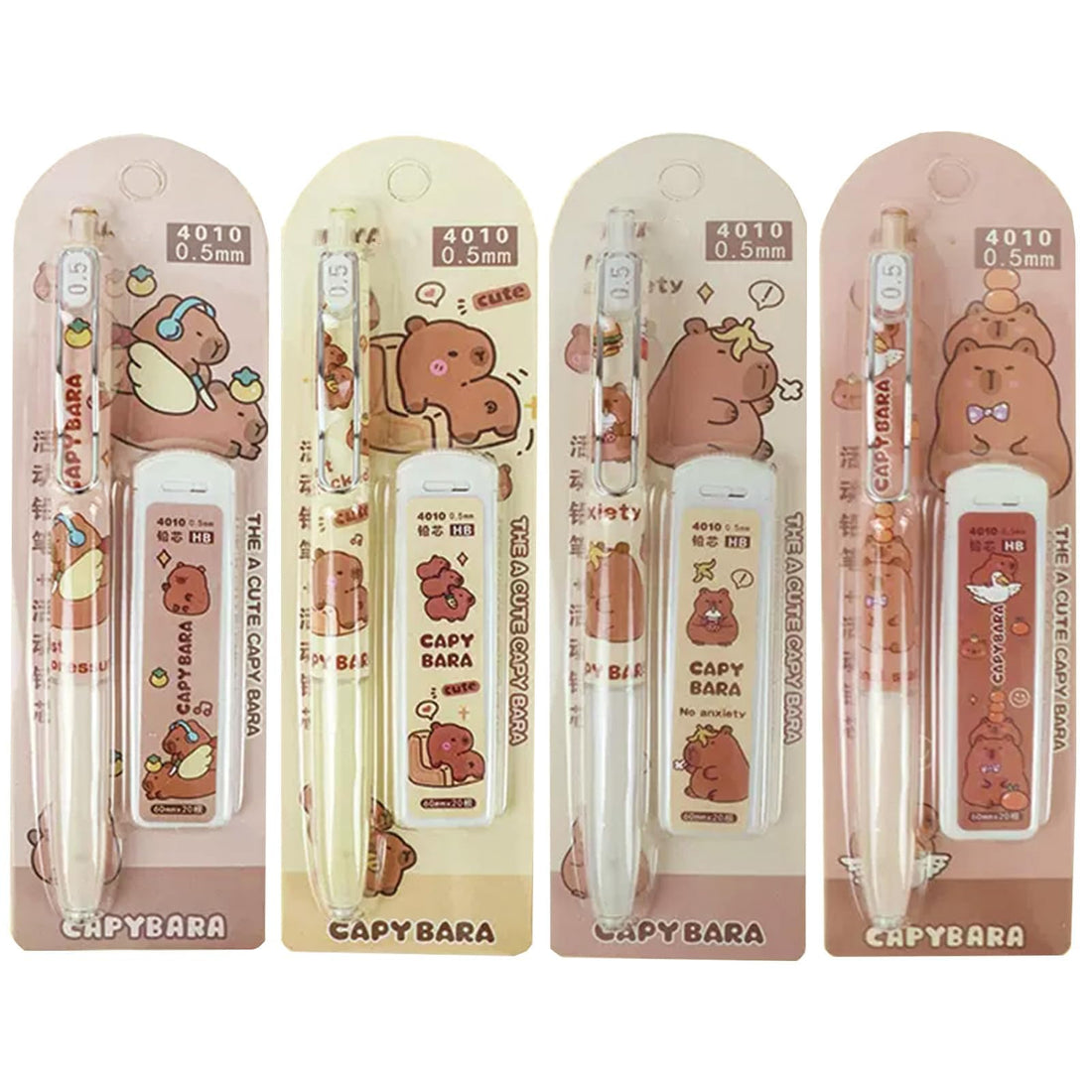 4 Pack Adorable Capybara Mechanical Pencils with 0.5mm Lead and Extra Refills – Kawaii Cartoon Design Ideal for School, Office, and Everyday Writing for Kids, Students, and Adults