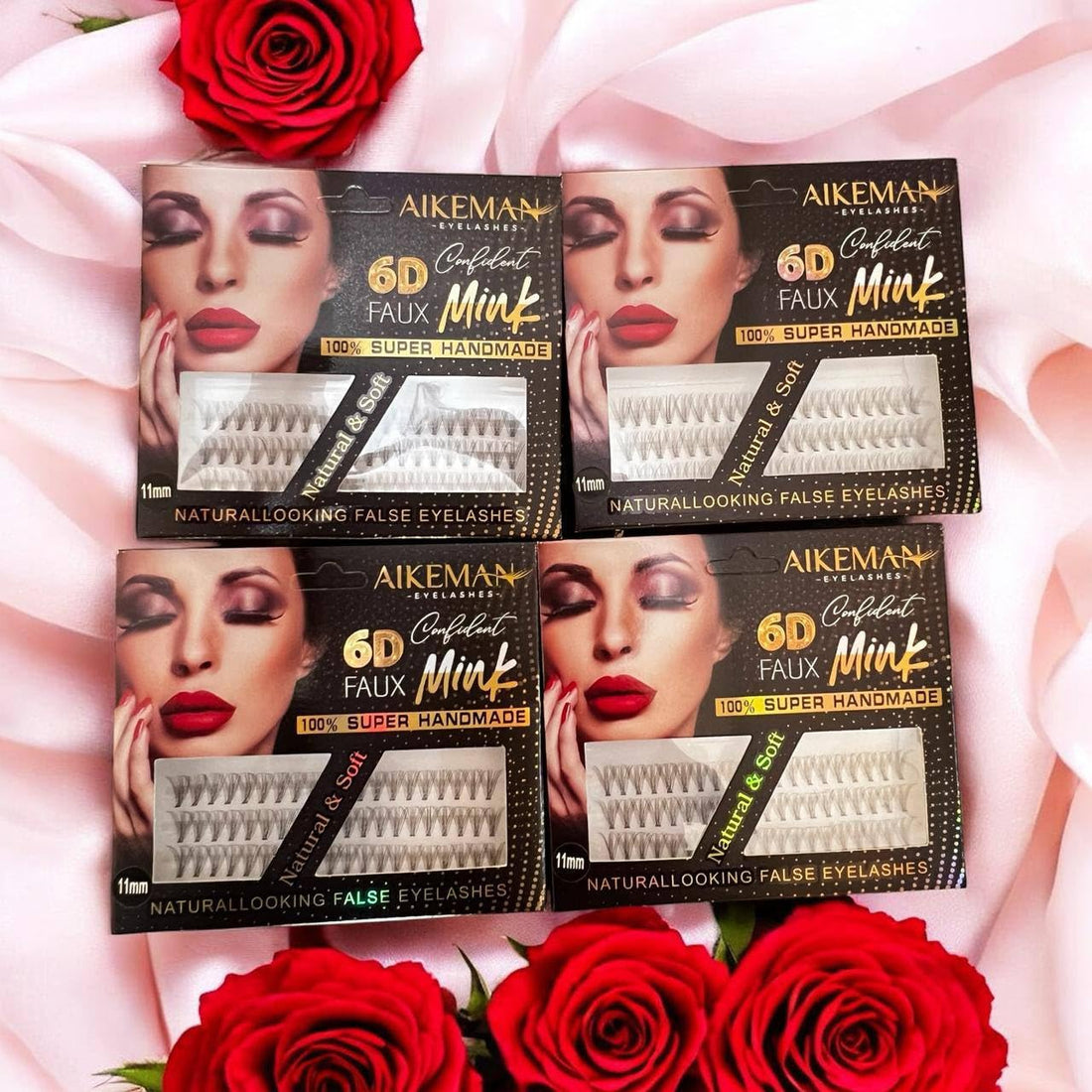 AIKEMAN Individual Lashes 6D Fax Mink Handmade Natural Soft Lightweight Reusable 12mm
