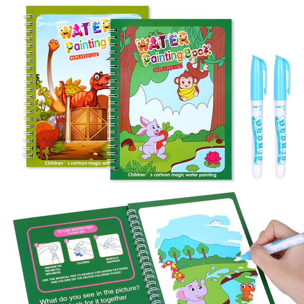 OSDUE Magic Water Drawing Book for Children (2 Styles), Coloring Book Education Drawing Toy, Adventures to Coloring Water Book with Magic Pen, Gifts for Children