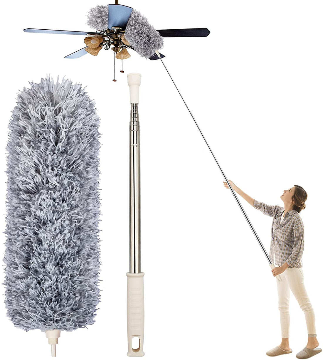 Circle M Microfiber Feather Duster – Bendable & Extendable Duster with 254 cm Expandable Stainless Steel Pole for Ceiling Fans, Window Blinds, Furniture, and High Ceilings