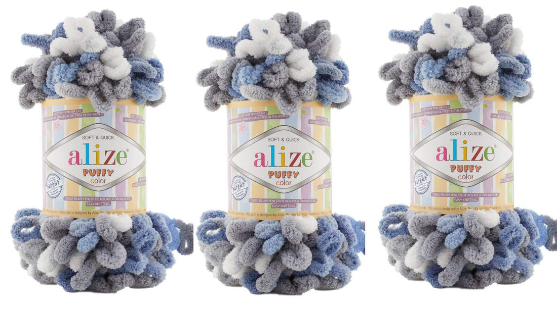 Alize Puffy Color Baby Blanket - Big Loop Lot of 3, 300gr, 30yds, 100% Micropolyester Soft Yarn, Super Chunky Bulky Worested Yarn