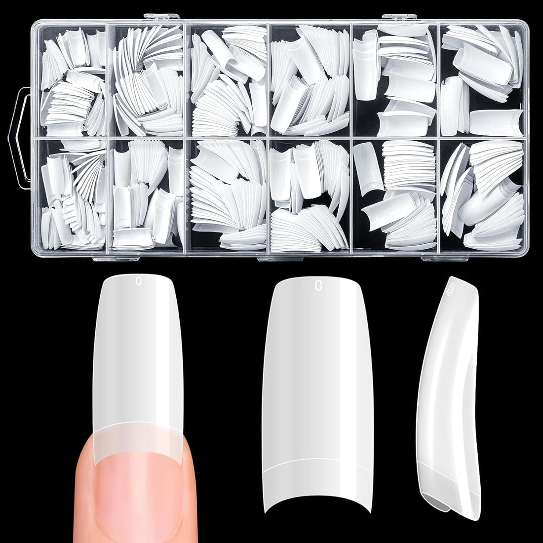 500PCS False Nails Tips Lady French Style Acrylic Artificial Tip Manicure Half Cover with Box of 10 Sizes for Nail Tips Art Salons and Home DIY (White)