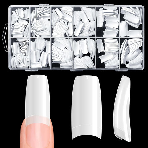 500PCS False Nails Tips Lady French Style Acrylic Artificial Tip Manicure Half Cover with Box of 10 Sizes for Nail Tips Art Salons and Home DIY (White)