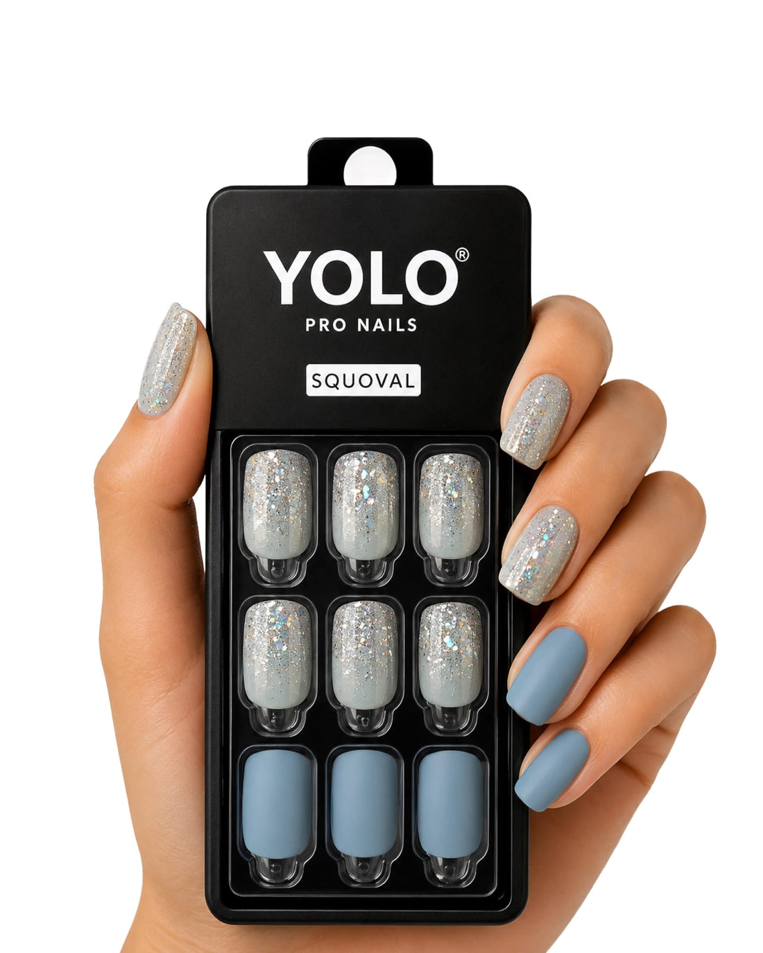 YOLO SS-103-cristal Pro Nails Squoval Short Shape Press-On Nail Kit, Cristal