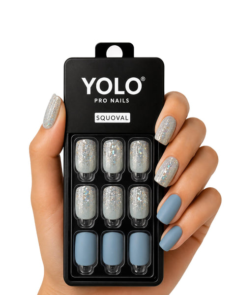YOLO SS-103-cristal Pro Nails Squoval Short Shape Press-On Nail Kit, Cristal