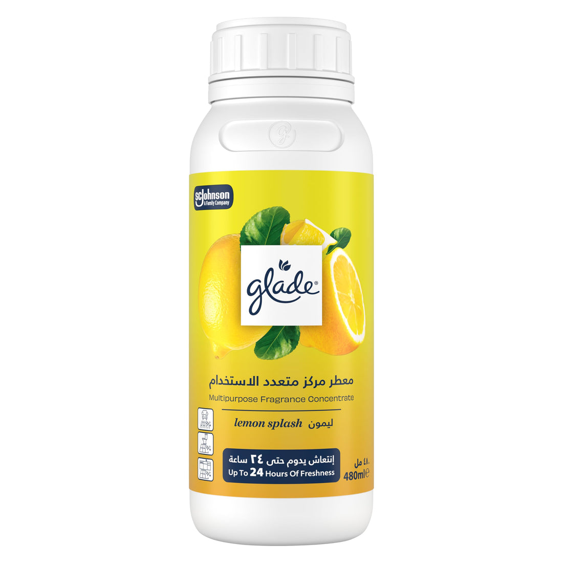 Glade Multipurpose Fragrance Concentrate, Lemon Splash Scent, 480ml, Up to 24 Hours of Freshness