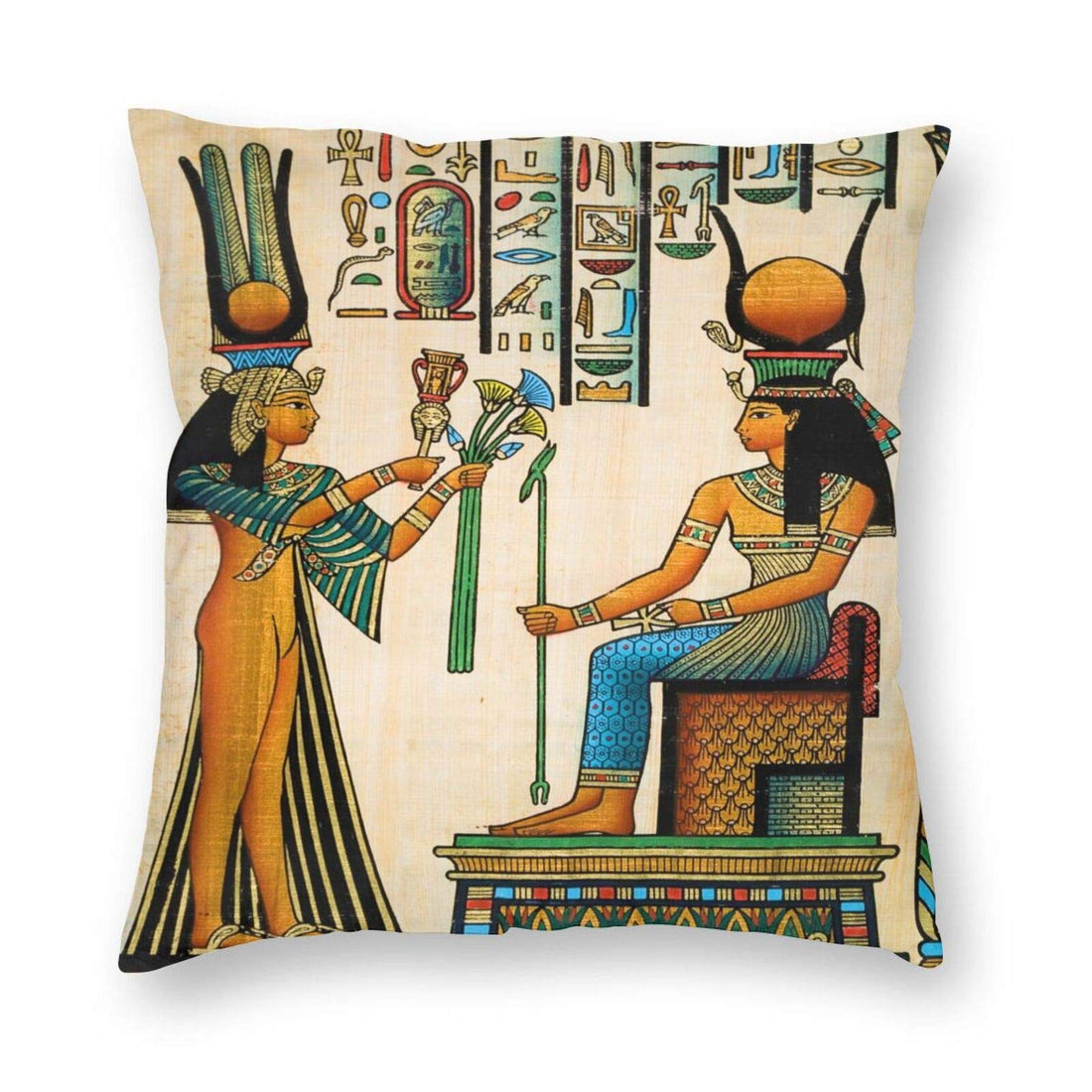 Yaateeh Egyptian Queen Nefertari Decorative Throw Pillow Covers African Pillows Case Square Cushion Cover Standard Pillowcase for Sofa Couch Bedroom Patio 18x18 Inch