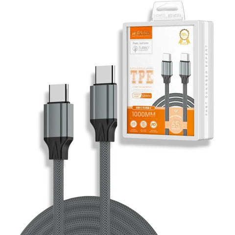 Cable LC441C USB-C to USB-C Cable 1M, 65W PD Fast Charging & Data Transfer, Durable Braided Charger Cord for Smartphones, Laptops & Tablets - Gray (USB-C to Type-C)