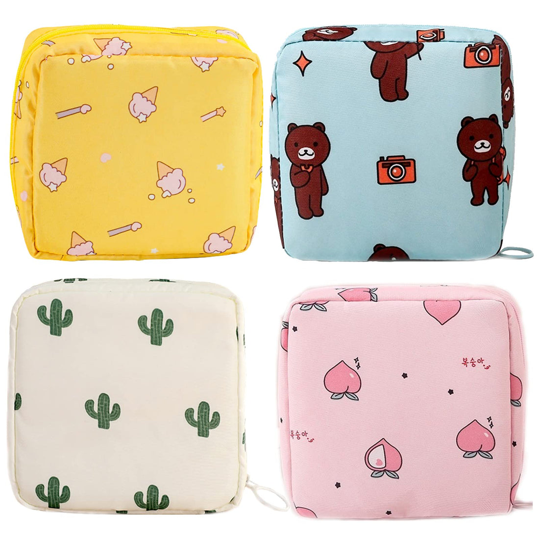 Tampon Bag Sanitary Towel Storage Bag Collecting Bags Coin Purse Cosmetic Bag 4 Pieces Sanitary Towel Bag with Zip for Sanitary Pads, Wipes, Lipstick, Keys for Girls Women, blue