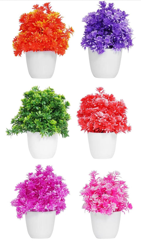 Vibrant Colors Artificial Flower Potted Plants for Decoration Purposes (Multicolour, Set of 6 Pieces)