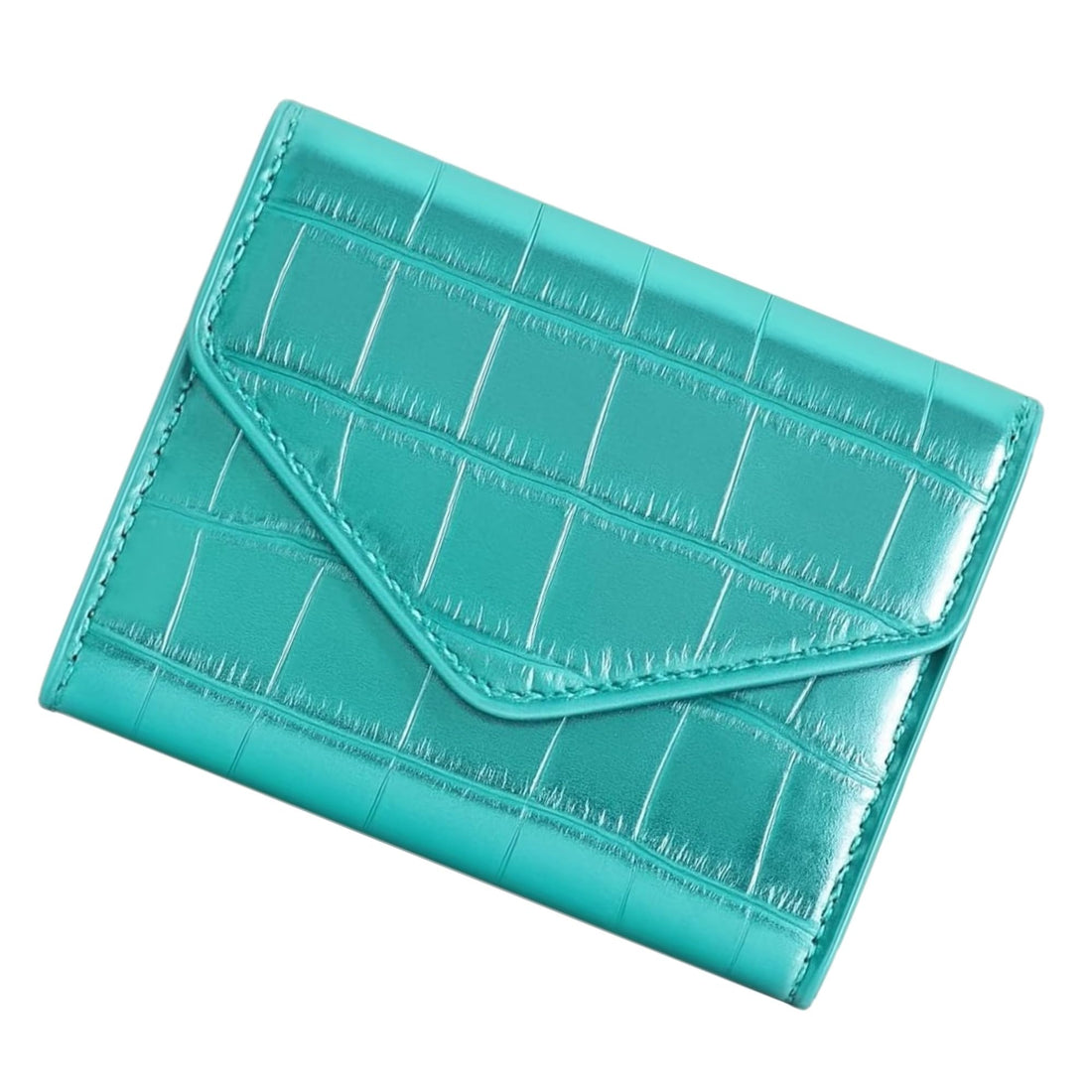 Slim wallet with a metallic crocodile patterned leather design Credit Card Holder modern elegance Wallet for Women Girls ATM ID Card exuding (Green Turquoise)
