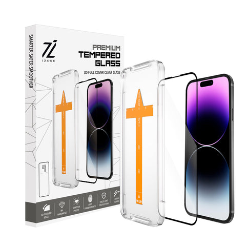 IZONE Clear 9H Tempered Glass Screen Protector for iPhone - With Easy Installation Frame - Enhance and Protect Your Device - 3D Tempered Glass Protector - Glass Screen Shield (iPhone 14 Pro Max)