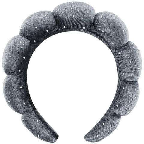 Spa Headbands Puffy Makeup Skincare Headbands for Washing Face or Facial, Terry Cloth Fabric Hairbands for Makeup Removal Shower Skin Treatment(Grey, Rhinestone)