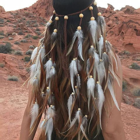 Bohemian Feather Hairband Indian Gypsy Headband, Indian Feather Headband Hair Bands Handmade Bohemian Tassels Headwear