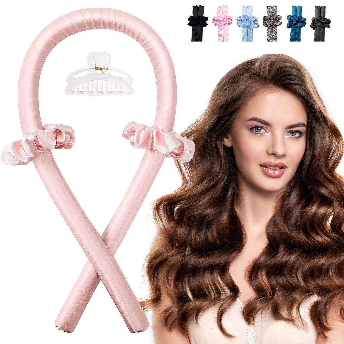 SWEETPEA®Heatless Hair Curling Rod Headband for Long Hair, No Heat Hair Curler Set can Sleep in Overnight, Satin Curl Ribbon Hair Wrap with Scrunchie and Hair Clips to Get Natural Waves((PACK OF 1)