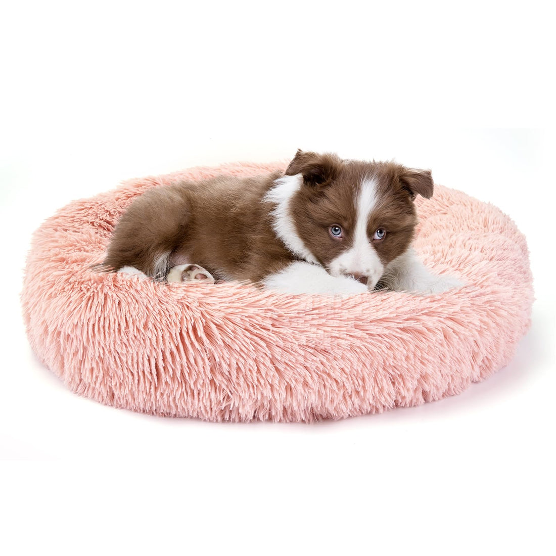 Calming Dog Cat Donut Bed with Blanket, Medium Washable Dog Beds with Fluffy Round Cuddler Soft Plush, Anti Anxiety Dog Bed with Anti-Slip Bottom (Pink, Bed 24", Blanket 28"x 36")