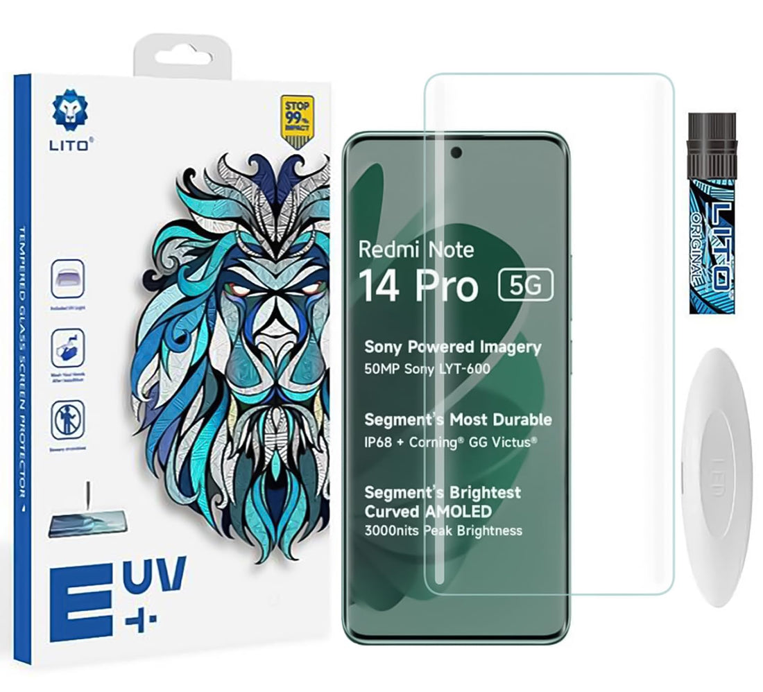 Dl3 Mobilak Li-to Screen Protector Xiaomi Redmi Note 14 Pro Plus 5G [Liquid UV Tempered Glass] Full Screen adhesive [Sensitive Touch][Fingerprint Sensor Compatible] HD Transparent