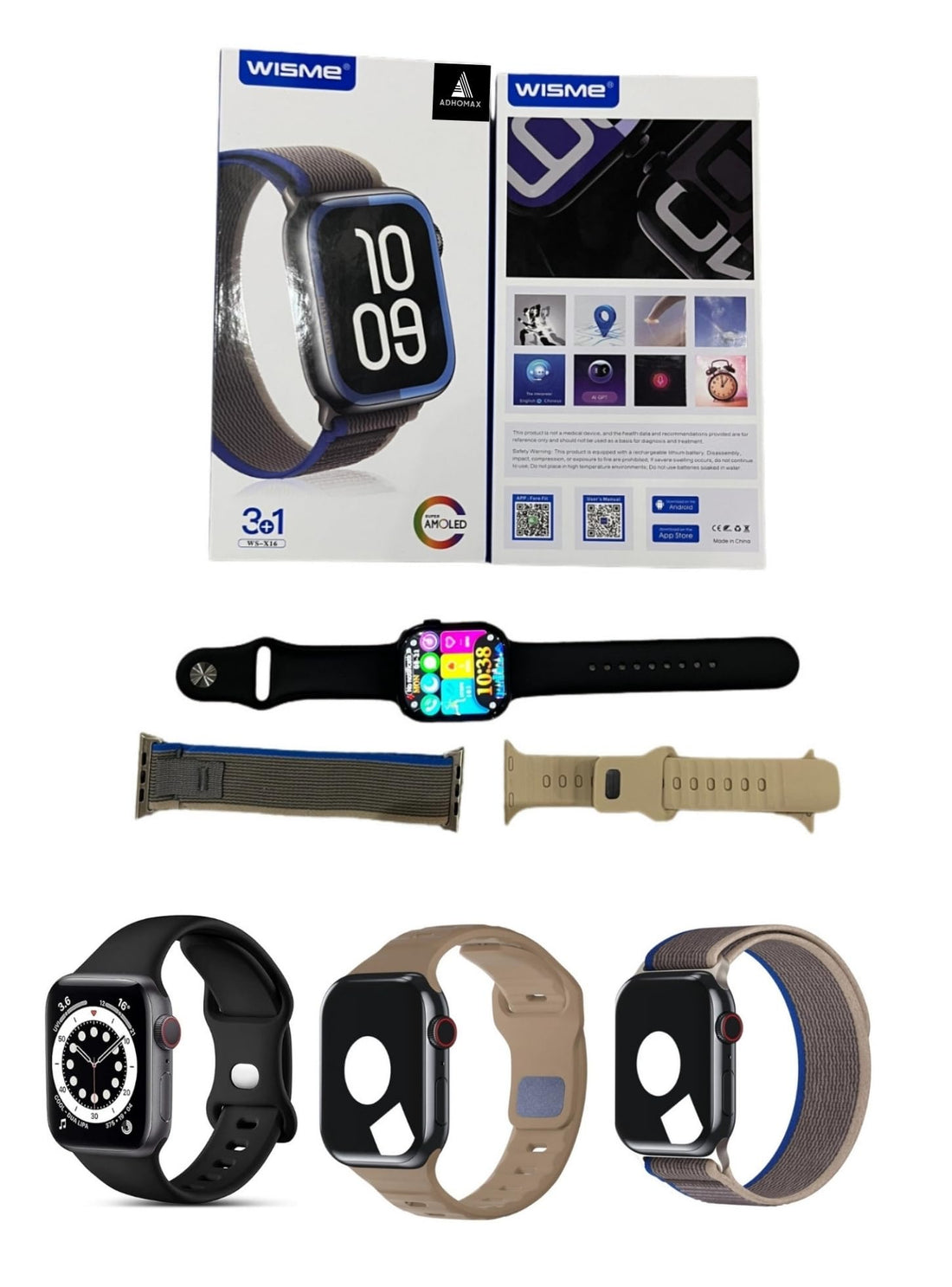 By Wisme WS-X16 Smart Watch, Super Amoled, GPS, AI GPT, Alarm, MIC, Calls, Fitness Tracker, Wireless Charging, PBM, Weather, Camera, Music, IOS, android, men, women, 3 Months Warranty