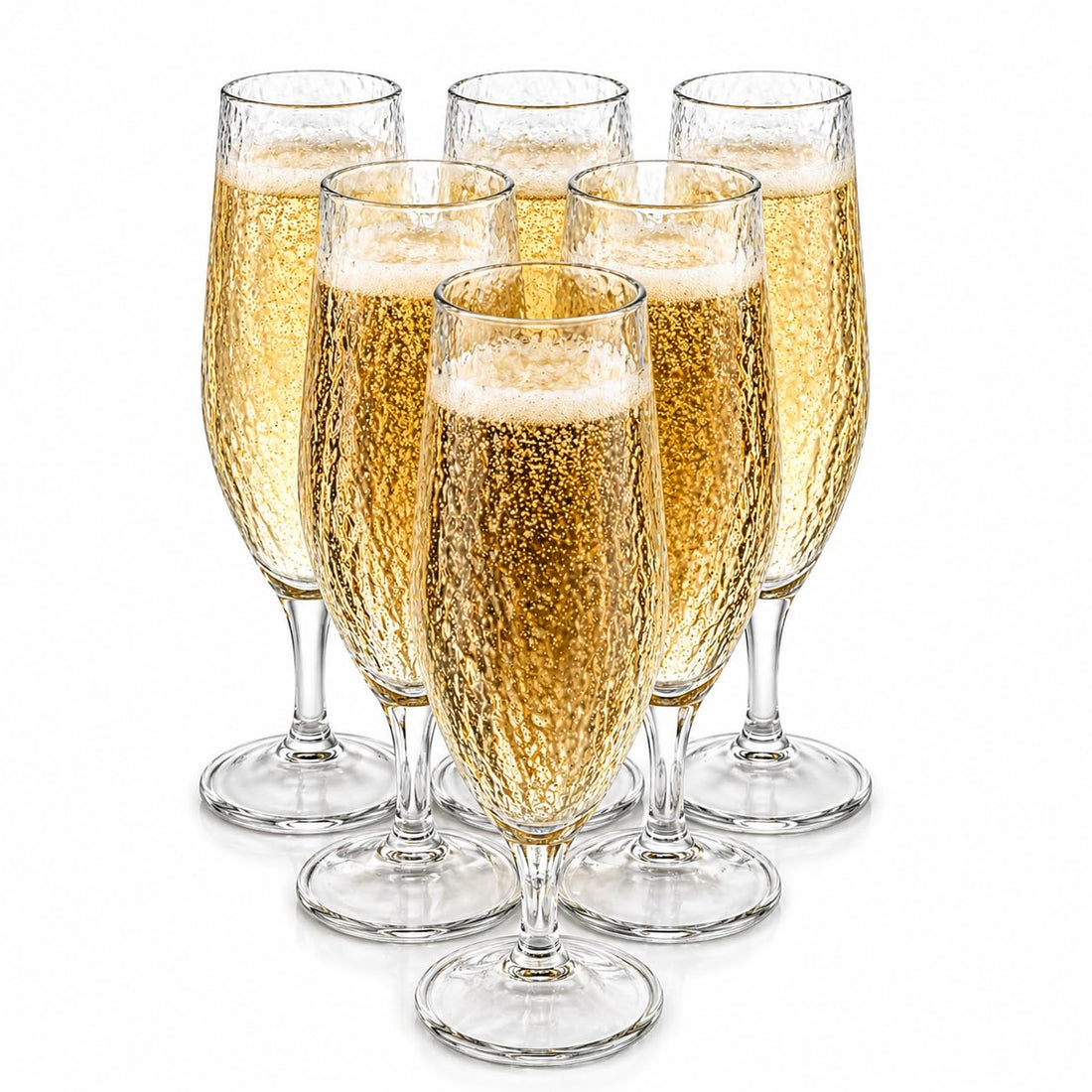 OVA Champagne Flutes with Gold Rim, Clear Textured Glass Elegant Sparkling Wine Glasses for Prosecco, Mimosa & Cocktails, Durable Decorative Drinkware for Parties, Weddings & Celebrations (6)