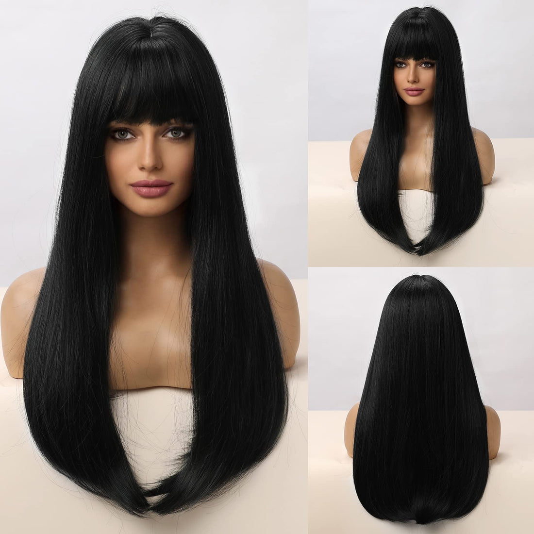 ECIF Black Anime Long Straight Hair 80Cm Wig