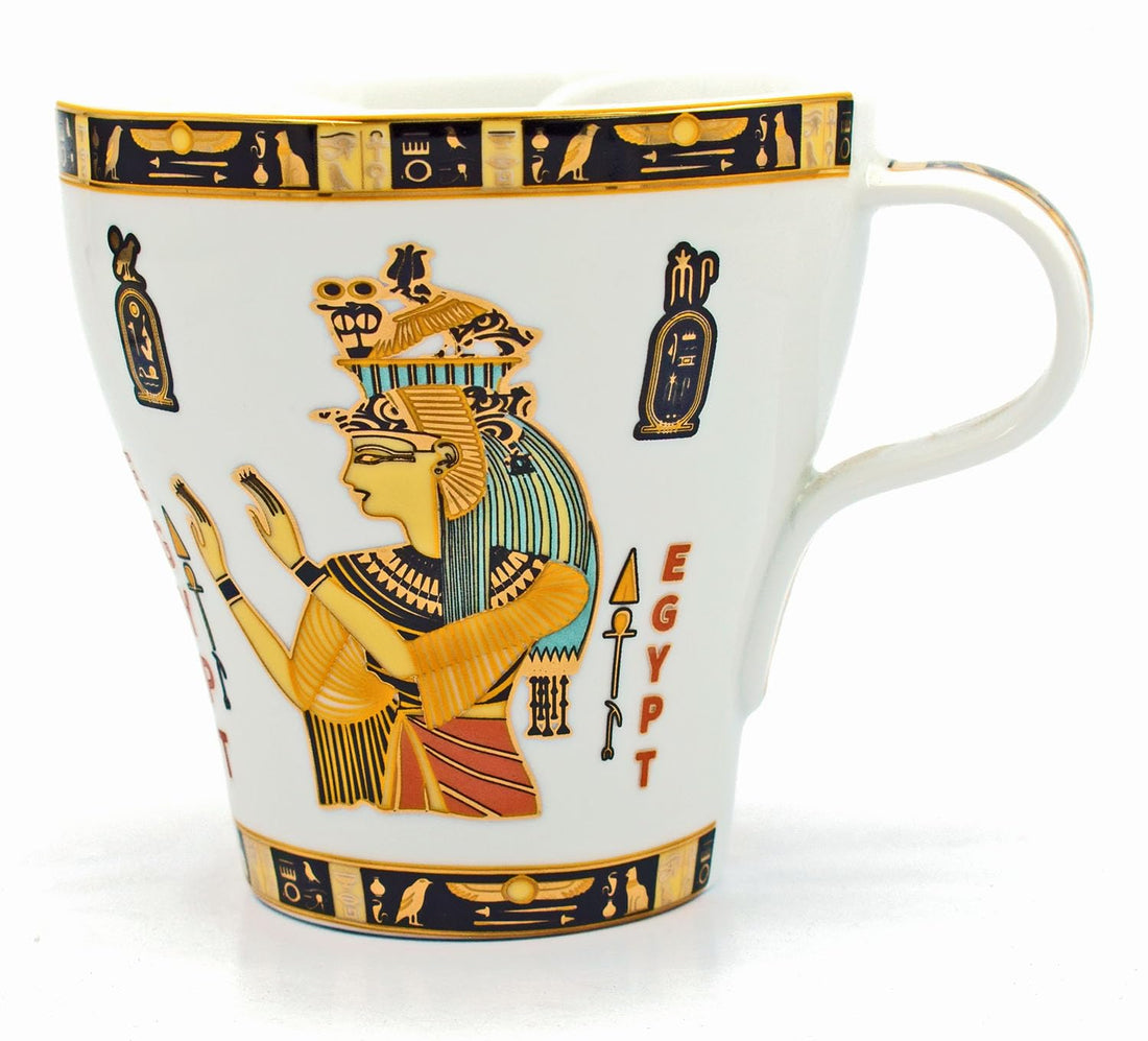 immatgar pharaonic mug ancient Egyptian souvenirs gifts from Egypt - mother day gifts (Cleopatra - iisis - White - 250MM)