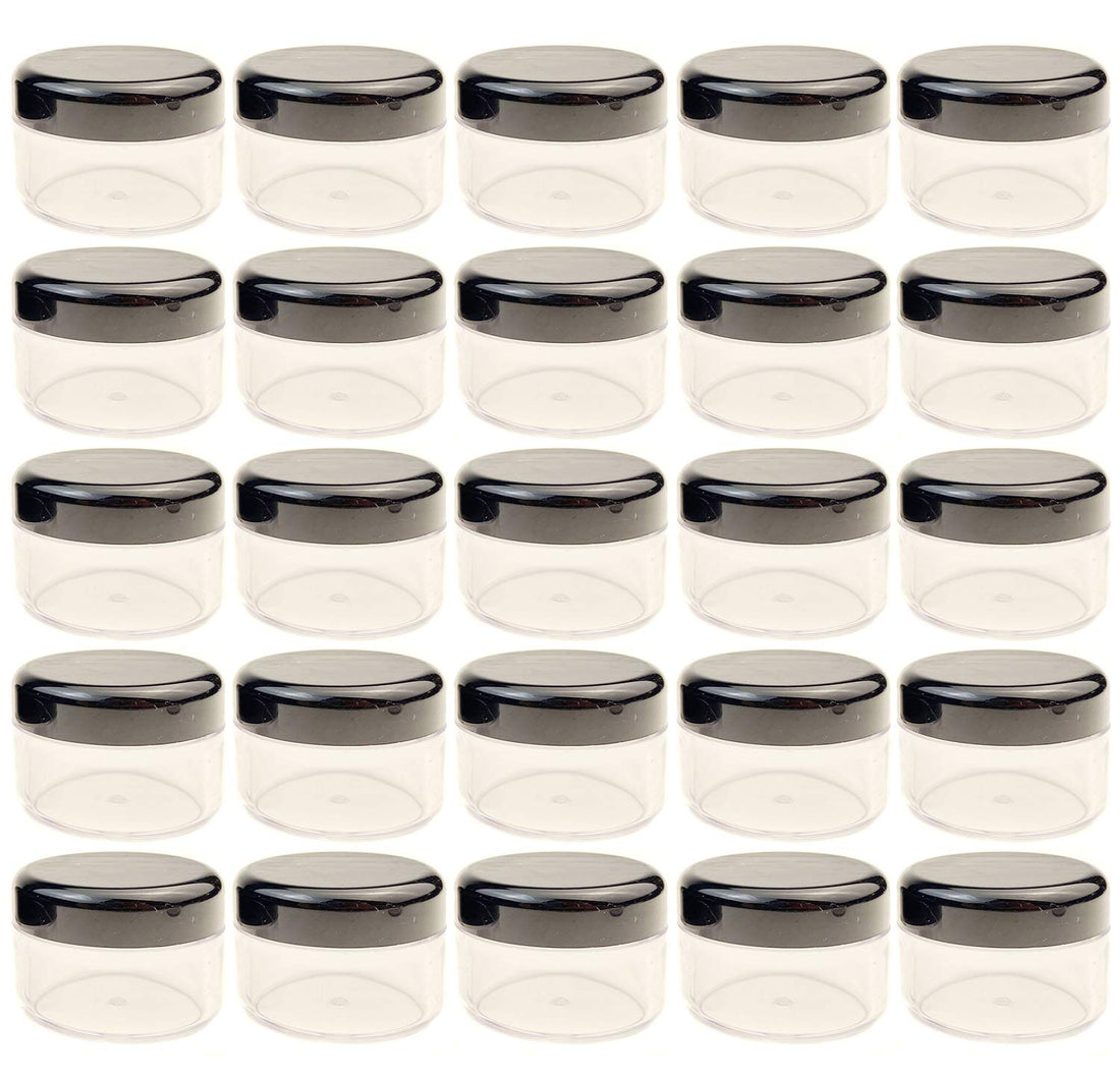 25PCS 15G/ML 0.17oz Clear Empty Refill Plastic Cosmetic Sample Packing Bottle Jar Pots Eyeshadow Makeup Eye Cream Lotion Loose Powder Holder Storage Container for Nails Gems Beads Jewelry(Black Cap)