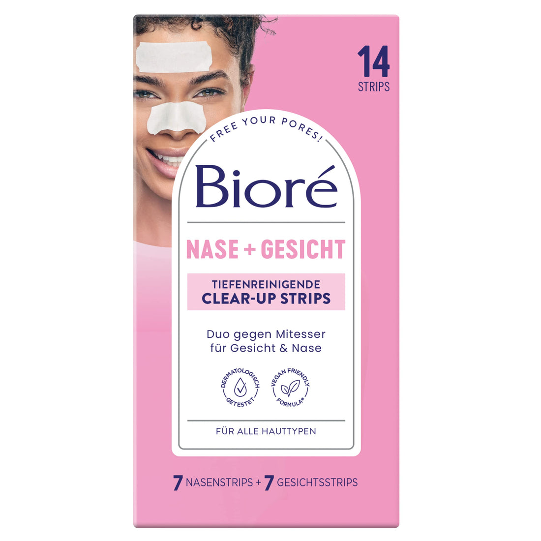 Biore Deep Cleansing Clear-up Strips - 1 x 14 Pieces - Face (7 Strips) and Nose (7 Strips) - Remove Blackheads and Blemishes from Face and Nose - All Skin Types