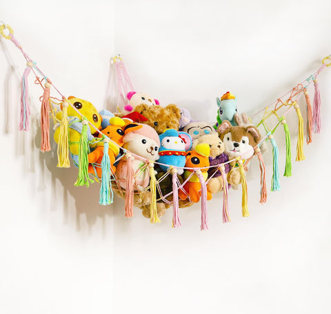 YKBU Stuffed Animals Net or Hammock Corner Hanging Net Macrame Stuffed Animal Storage Display Plush Holder Toy Organizer for Boho Nursery Playroom Bedroom Kids Room