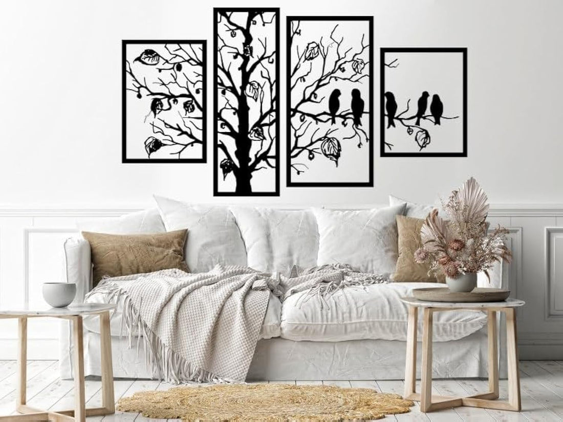 Home Gallery Tree and birds 4 panels Wood Wall art Black 80x150 H01631