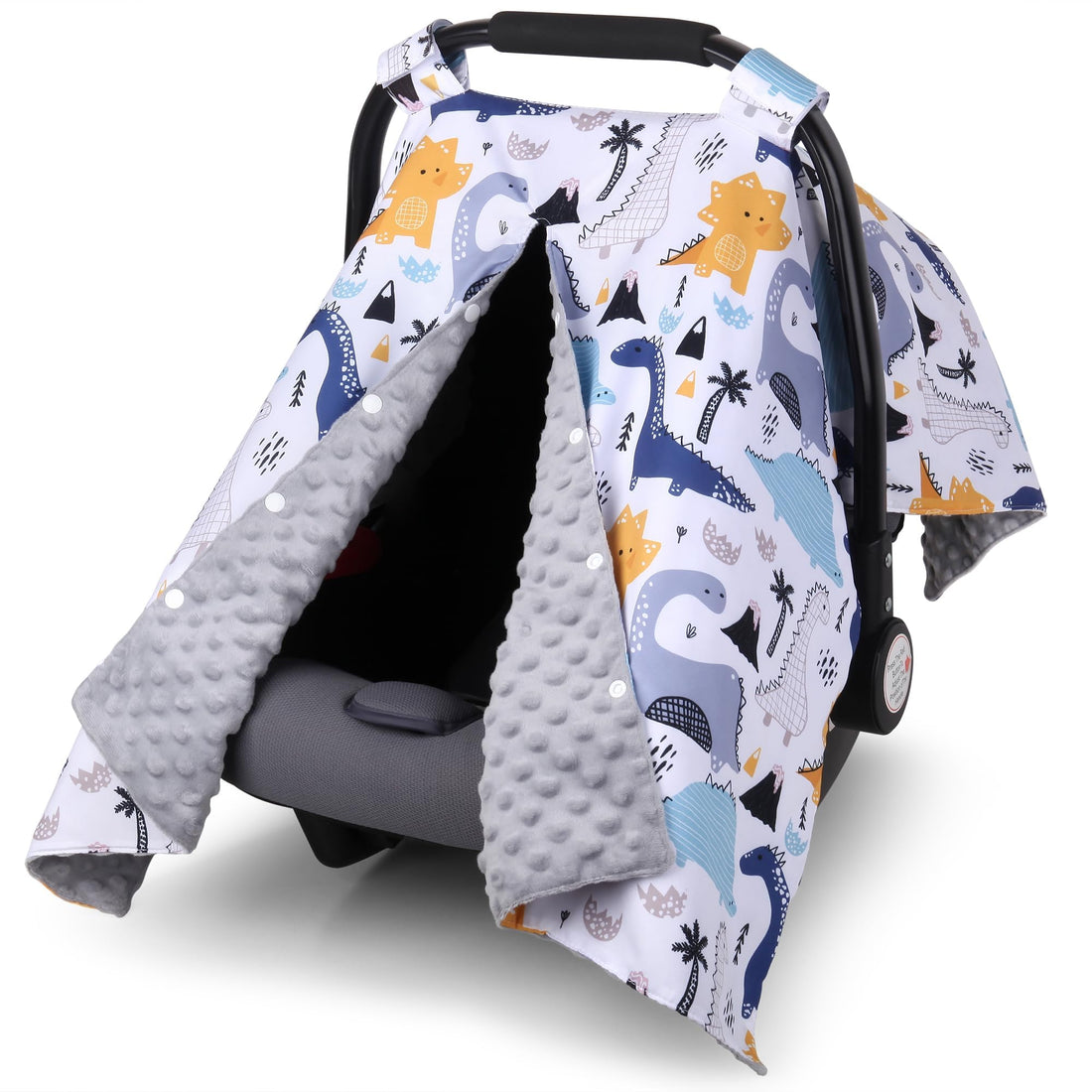 Rquite Dinosaur Car Seat Cover for Boys Girls, Minky Infant Carseat Canopy with Peekaboo Opening, Warm Winter Baby Carrier Covers Nursing Cover