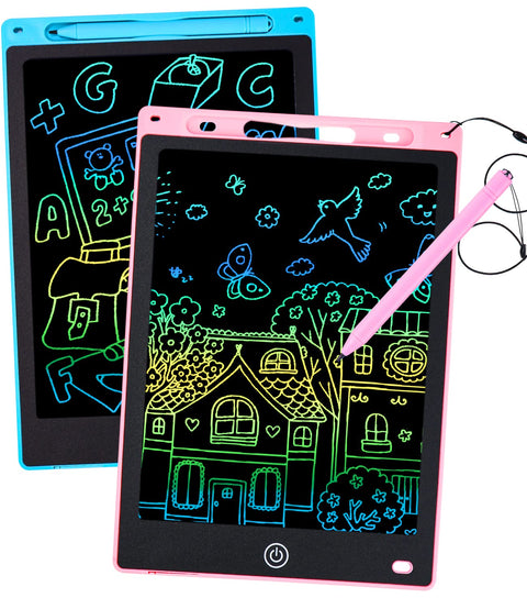 PERMUST 2 Pack Magic Drawing Tablets, 12 Inch LCD Doodle Pad with Eraser Button, Toys for Girls Boys Blue + Pink
