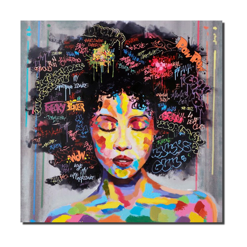 Pinetree Art African American Black Art Wall Decor Canvas Wall Art, Original Designed Pop Graffiti Style Oil Painting on Canvas Poster Print Without Frame(16 x 20 inch, B Unframed)