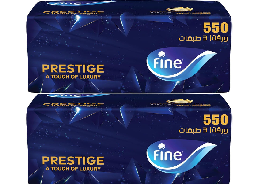 Fine Prestige 3 Ply Facial Tissue Soft pack, 550 Sheets (Pack of 2)