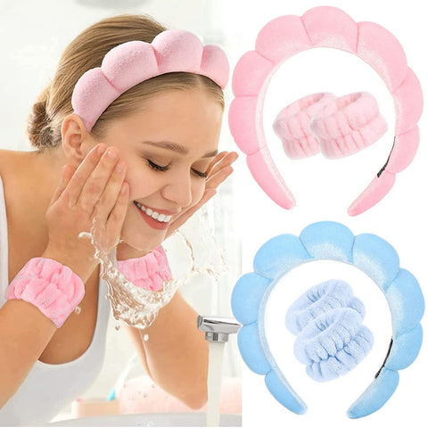 6 Pack Spa Makeup Headband for Washing Face, Mimi and Co Spa Headband and Wristband Set for Women Girls, Sponge Hair Band for Skincare, Makeup Removal, Shower Wrist Spa Washband Hair Accessories