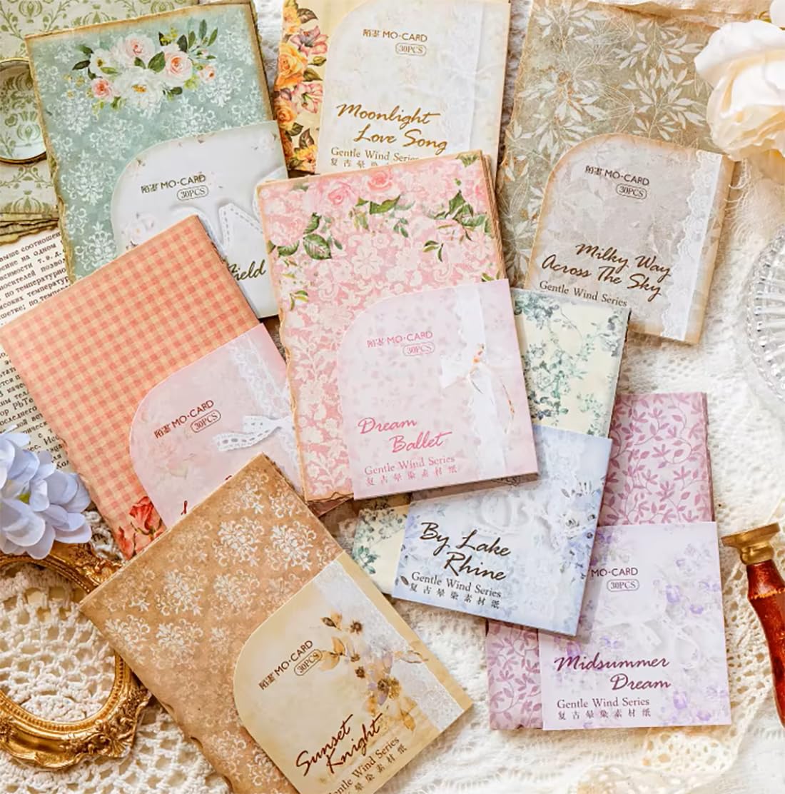 30Pcs/Pack Gentle Wind Series Scrapbooking Decorative Paper Material Perfect for Collage Journaling Craft Diy Supplies (D)